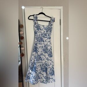 Reformation blue and white floral dress with slit